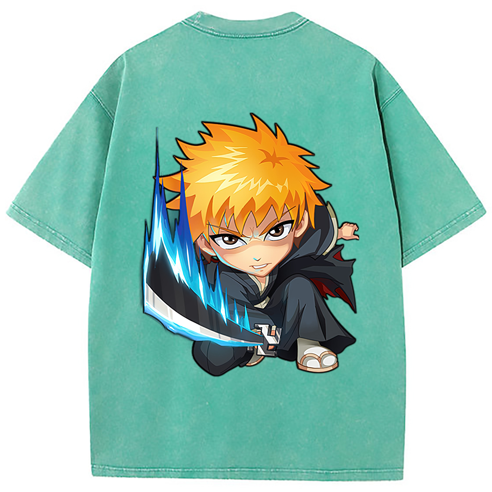 （画像用） ブリーチ 黒崎一護（くろさき いちご）BLEACH Kurosaki Ichigo 綿100% ヴィンテージ風 半袖Tシャツ（背面プリント）
